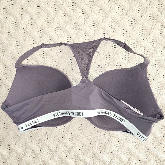 Victoria's Secret Bra 38C T-Shirt Push Up Full Coverage Lace Racerback Mauve - Picture 2 of 4